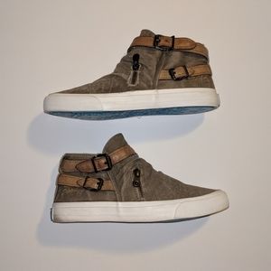 Blowfish Tan Strap Canvas Zip Shoes.